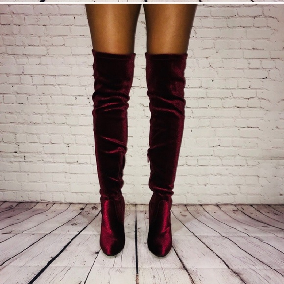 *Last One* Over The Knee Boots In Wine - Picture 2 of 3